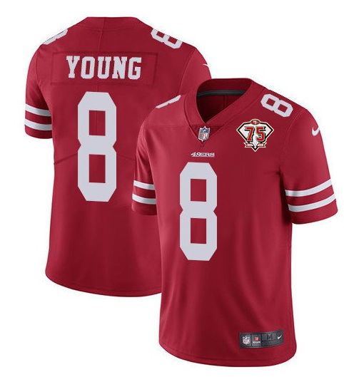 Men's San Francisco 49ers #8 Steve Young 2021 Red NFL 75th Anniversary Vapor Untouchable Stitched Jersey